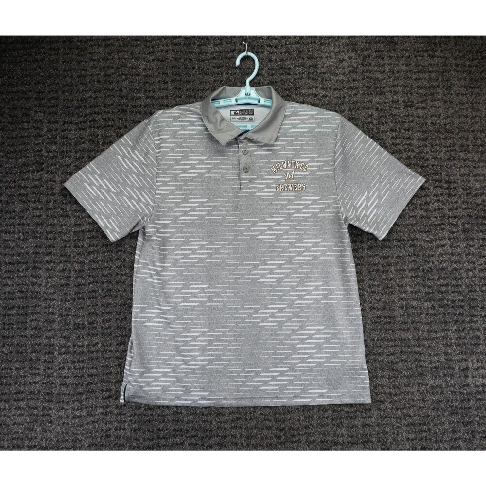 Milwaukee Brewers Shirt Mens Large Gray Geometric Print Performance Polo MLB
